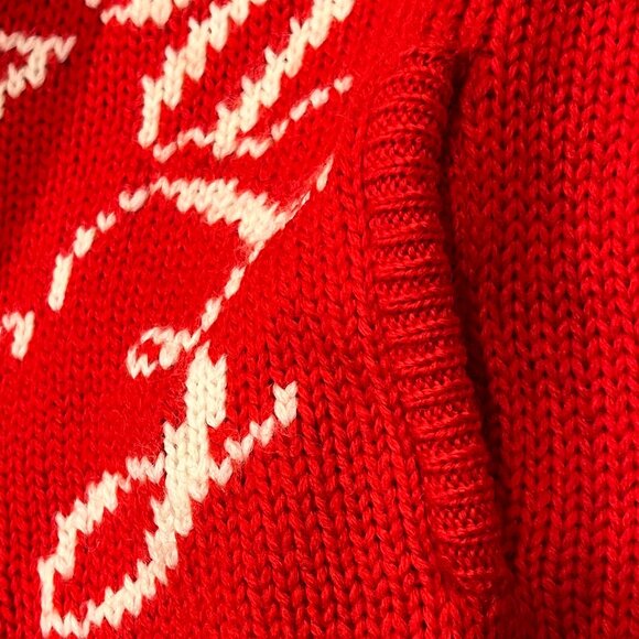 Jayson Younger Vintage Wool Alphabet Cardigan Sweater, Red, M - Picture 5 of 7